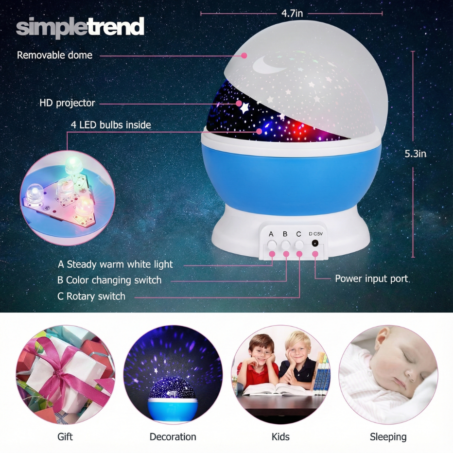 Galaxy Night Light Projector – 360° Rotating